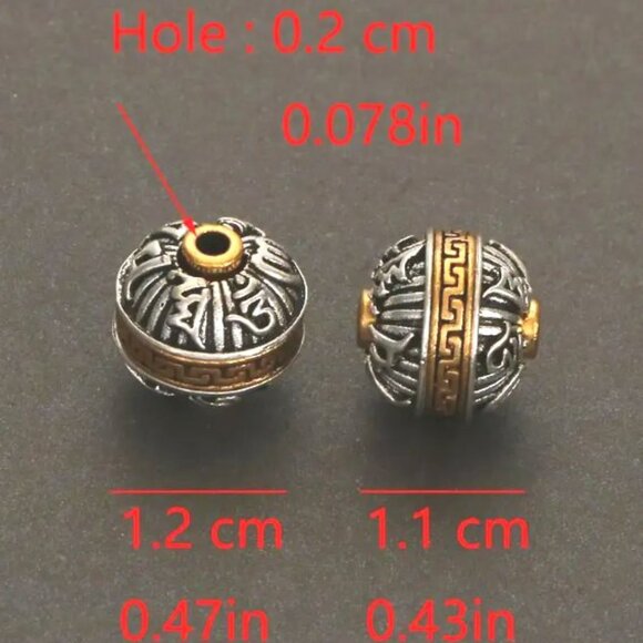 5pcs 12x11mm Antique Golden Silvery Plated Color Cast Metal Striped Round Beads - Picture 2 of 3